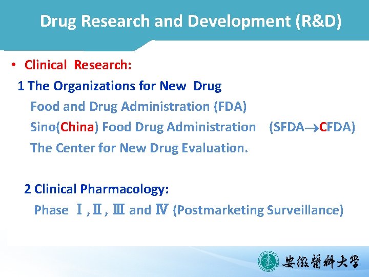 Drug Research and Development (R&D) • Clinical Research: 1 The Organizations for New Drug