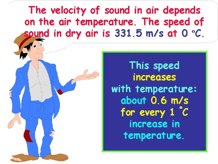 The velocity of sound in air depends on the air temperature. The speed of