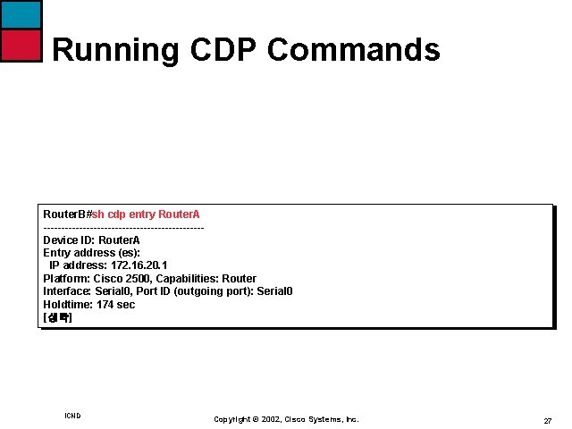 Running CDP Commands Router. B#sh cdp entry Router. A ----------------------Device ID: Router. A Entry