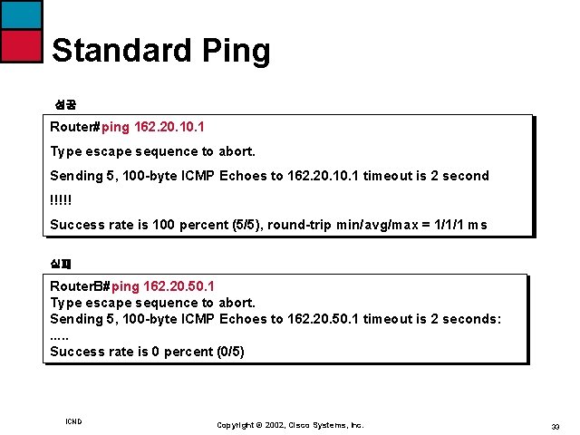 Standard Ping 성공 Router#ping 162. 20. 1 Type escape sequence to abort. Sending 5,