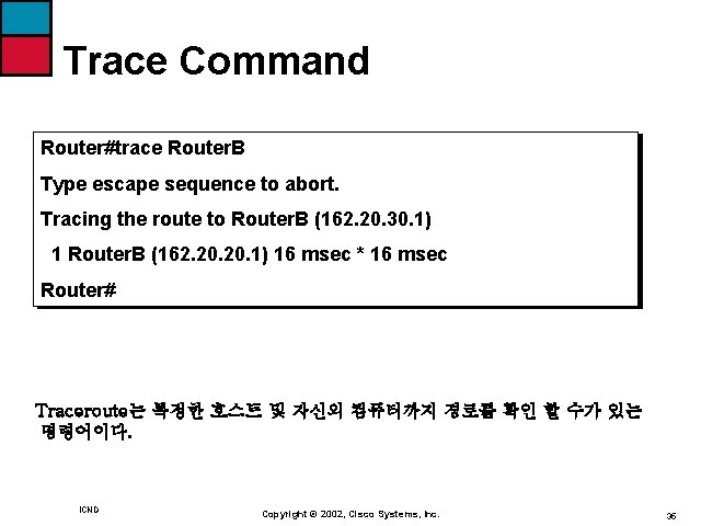 Trace Command Router#trace Router. B Type escape sequence to abort. Tracing the route to