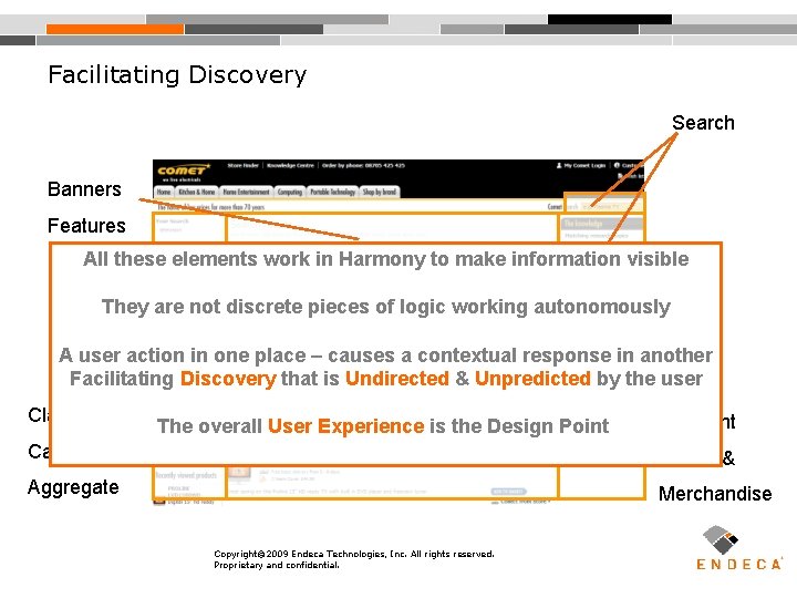 Facilitating Discovery Search Banners Features All these elements work in Harmony to make information