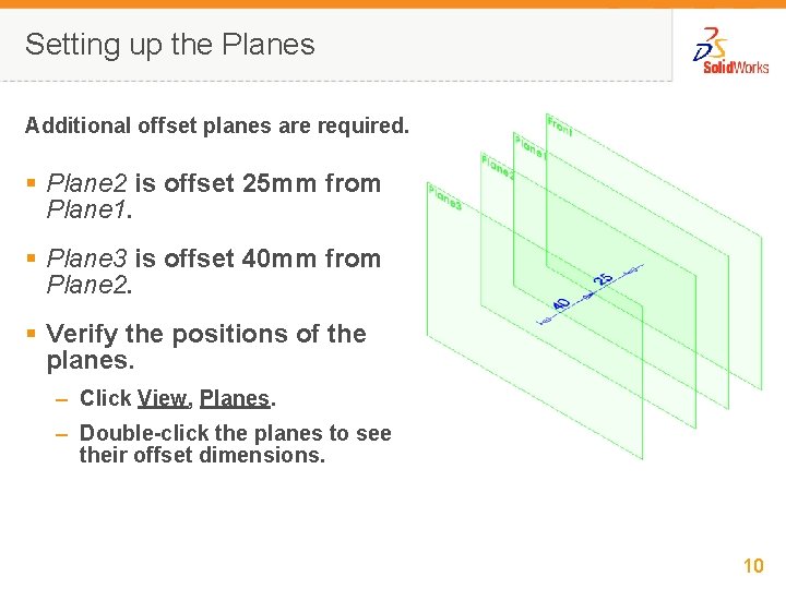 Setting up the Planes Additional offset planes are required. § Plane 2 is offset