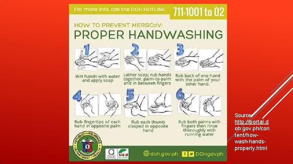Source: http: //portal. d oh. gov. ph/con tent/howwash-handsproperly. html Source: http: //portal. d oh. gov. ph/con tent/howwash-handsproperly. html
