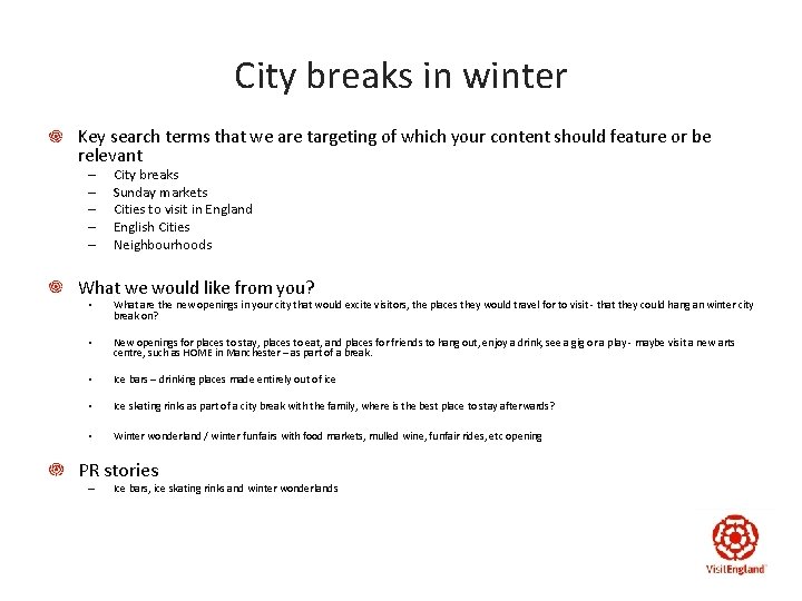 City breaks in winter Key search terms that we are targeting of which your