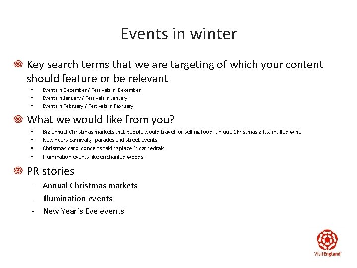 Events in winter Key search terms that we are targeting of which your content