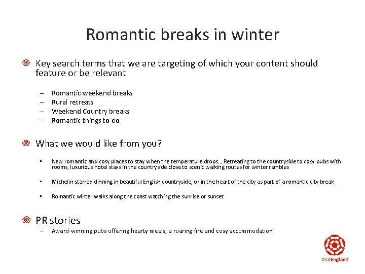 Romantic breaks in winter Key search terms that we are targeting of which your