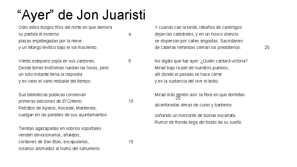 “Ayer” de Jon Juaristi Odio estos burgos fríos del norte en que demora su