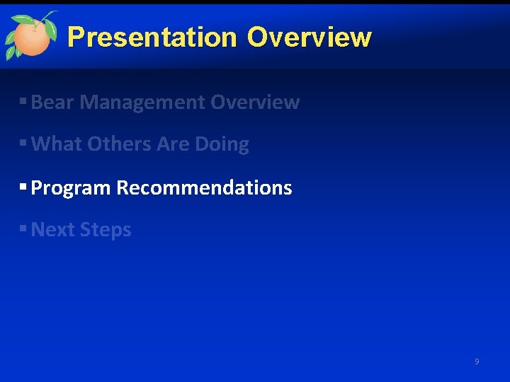 Presentation Overview § Bear Management Overview § What Others Are Doing § Program Recommendations