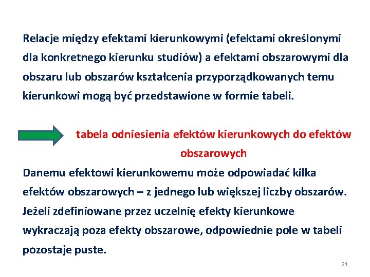 Relacje między efektami kierunkowymi (efektami określonymi dla konkretnego kierunku studiów) a efektami obszarowymi dla