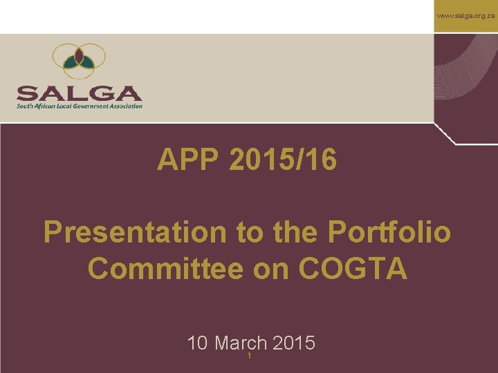 www. salga. org. za APP 2015/16 Presentation to the Portfolio Committee on COGTA 10