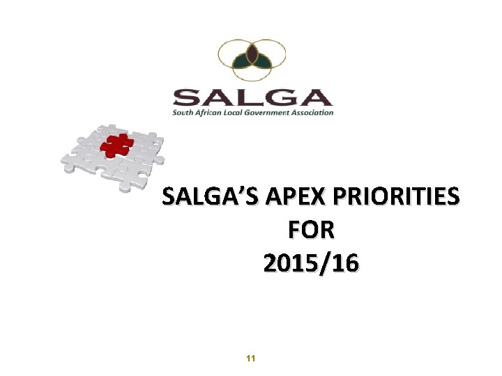 www. salga. org. za SALGA’S APEX PRIORITIES FOR 2015/16 11 