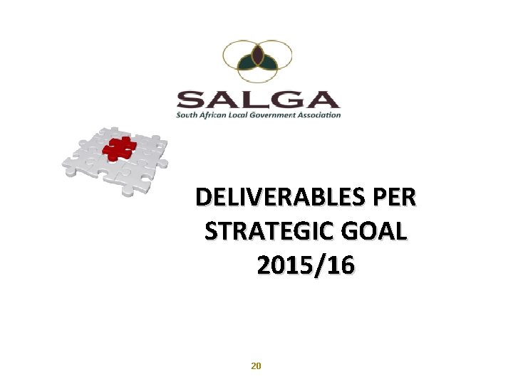 www. salga. org. za DELIVERABLES PER STRATEGIC GOAL 2015/16 20 