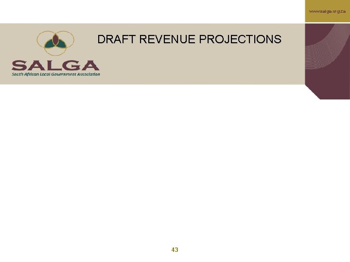 www. salga. org. za DRAFT REVENUE PROJECTIONS 43 