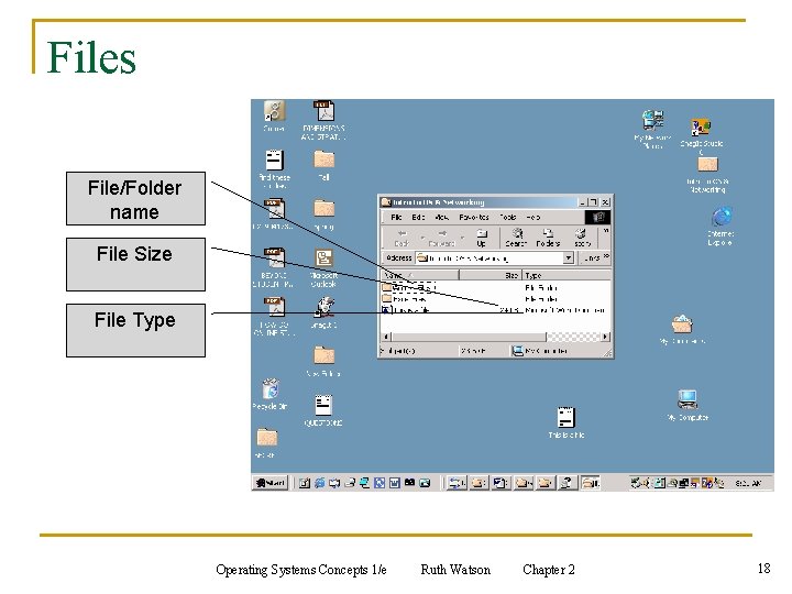 Files File/Folder name File Size File Type Operating Systems Concepts 1/e Ruth Watson Chapter