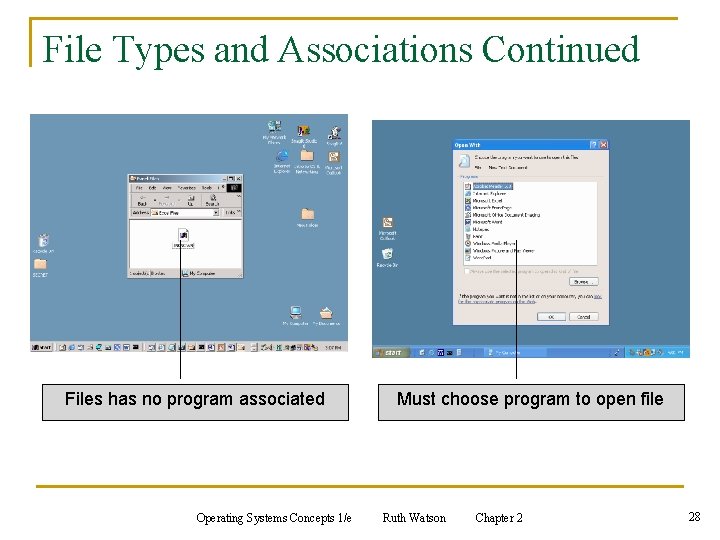 File Types and Associations Continued Files has no program associated Operating Systems Concepts 1/e