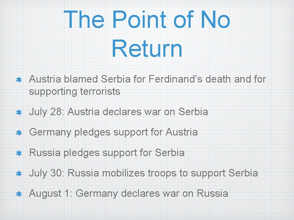 The Point of No Return Austria blamed Serbia for Ferdinand’s death and for supporting