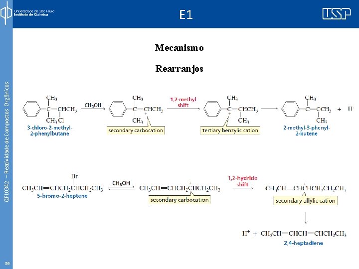 QFL 0342 – Reatividade de Compostos Orgânicos E 1 Mecanismo Rearranjos 36 