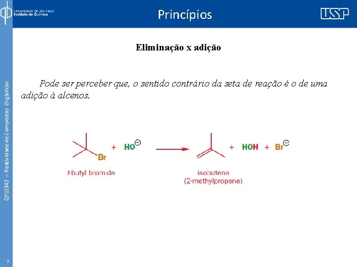 Princípios QFL 0342 – Reatividade de Compostos Orgânicos Eliminação x adição 7 Pode ser