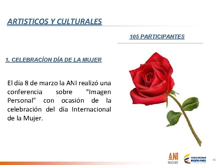 ARTISTICOS Y CULTURALES 105 PARTICIPANTES 1. CELEBRACÍON DÍA DE LA MUJER El día 8