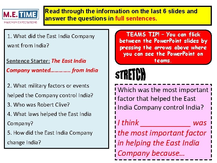 Read through the information on the last 6 slides and answer the questions in