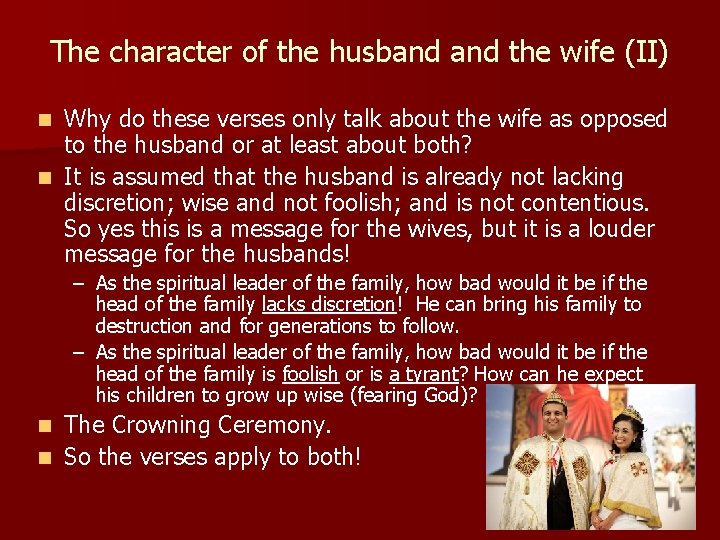 The character of the husband the wife (II) Why do these verses only talk