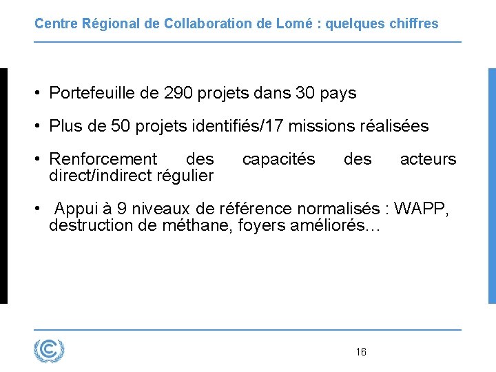 Centre Régional de Collaboration de Lomé : quelques chiffres • Portefeuille de 290 projets