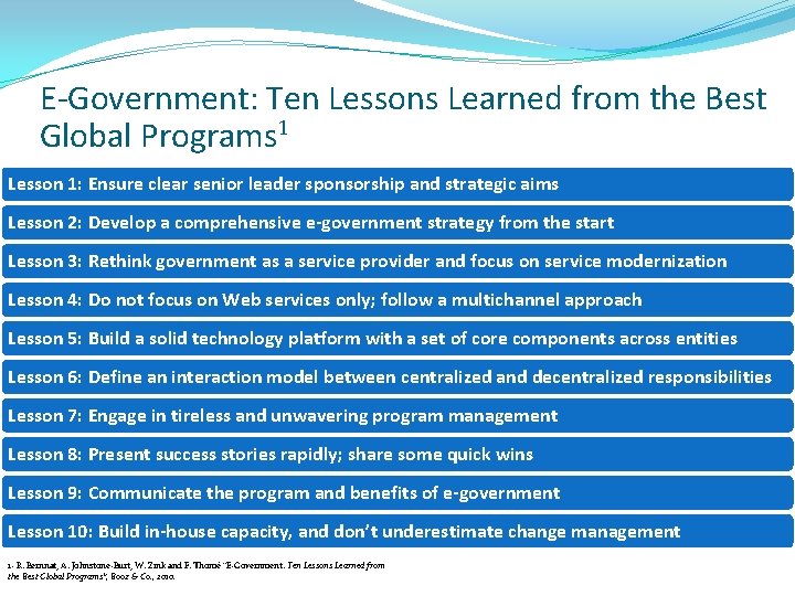 E-Government: Ten Lessons Learned from the Best Global Programs 1 Lesson 1: Ensure clear