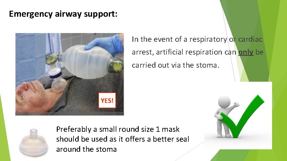 Emergency airway support: In the event of a respiratory or cardiac arrest, artificial respiration
