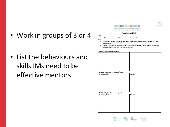  • Work in groups of 3 or 4 • List the behaviours and