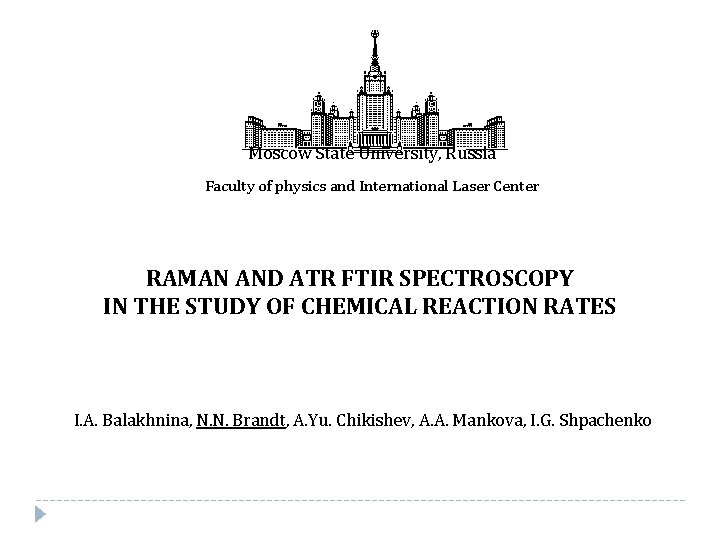 Moscow State University, Russia Faculty of physics and International Laser Center RAMAN AND ATR