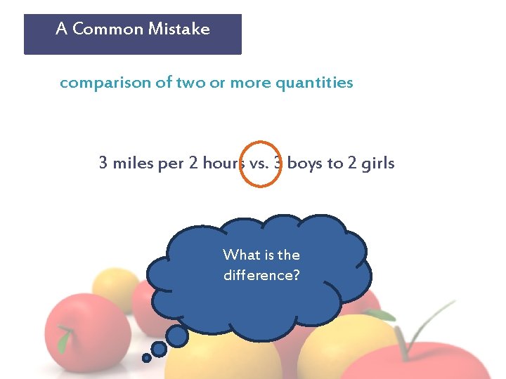 A Common Mistake comparison of two or more quantities 3 miles per 2 hours