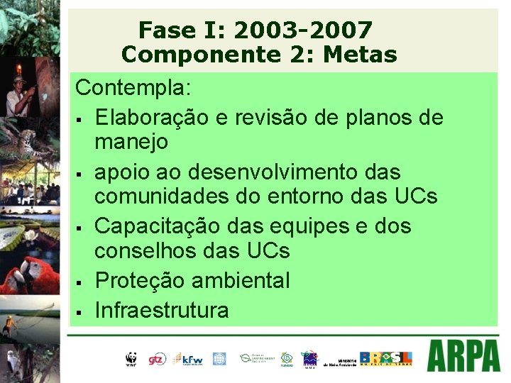 Fase I: 2003 -2007 Componente 2: Metas Contempla: § Elaboração e revisão de planos
