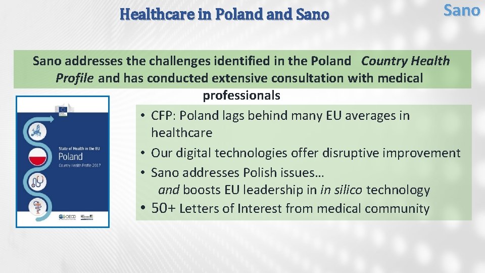 Healthcare in Poland Sano addresses the challenges identified in the Poland Country Health Profile