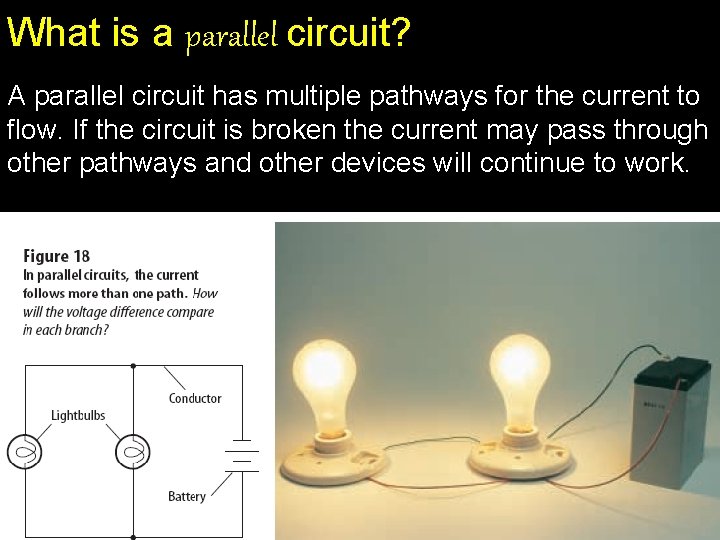 What is a parallel circuit? A parallel circuit has multiple pathways for the current