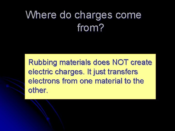 Where do charges come from? Rubbing materials does NOT create electric charges. It just