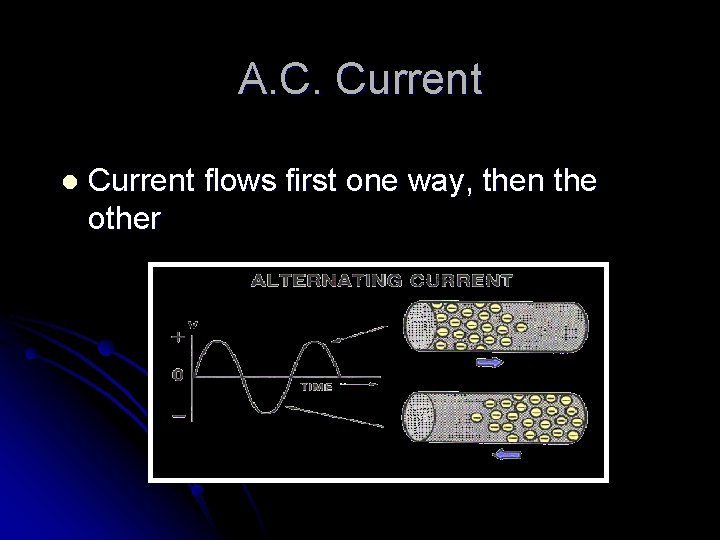 A. C. Current l Current flows first one way, then the other 