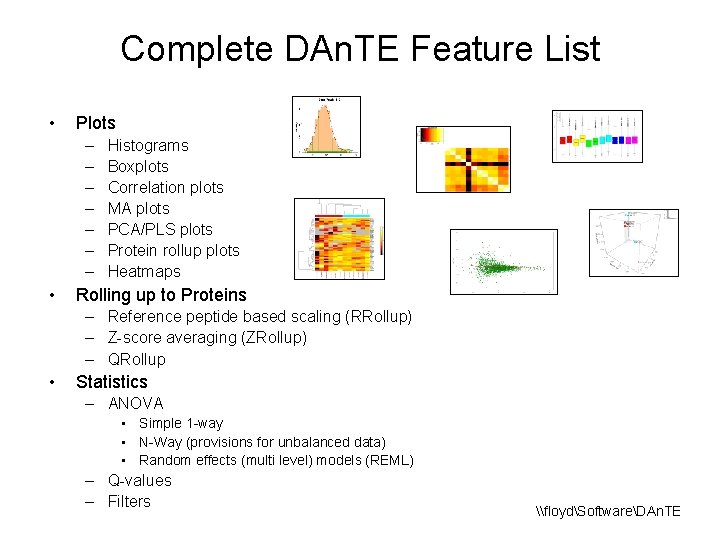 Complete DAn. TE Feature List • Plots – – – – • Histograms Boxplots