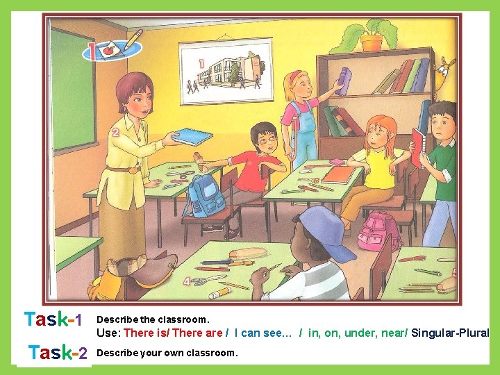 Task-1 Task-2 Describe the classroom. Use: There is/ There are / I can see…