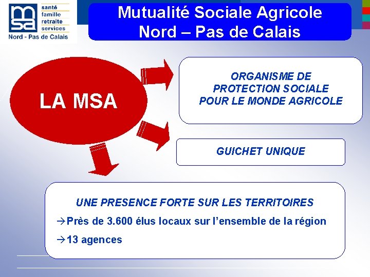 Mutualité Sociale Agricole Nord – Pas de Calais LA MSA ORGANISME DE PROTECTION SOCIALE