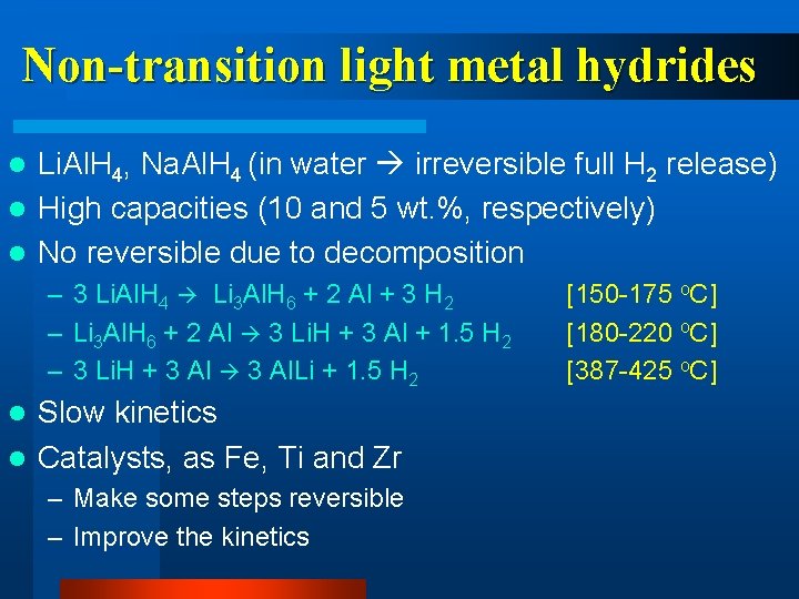 Non-transition light metal hydrides Li. Al. H 4, Na. Al. H 4 (in water