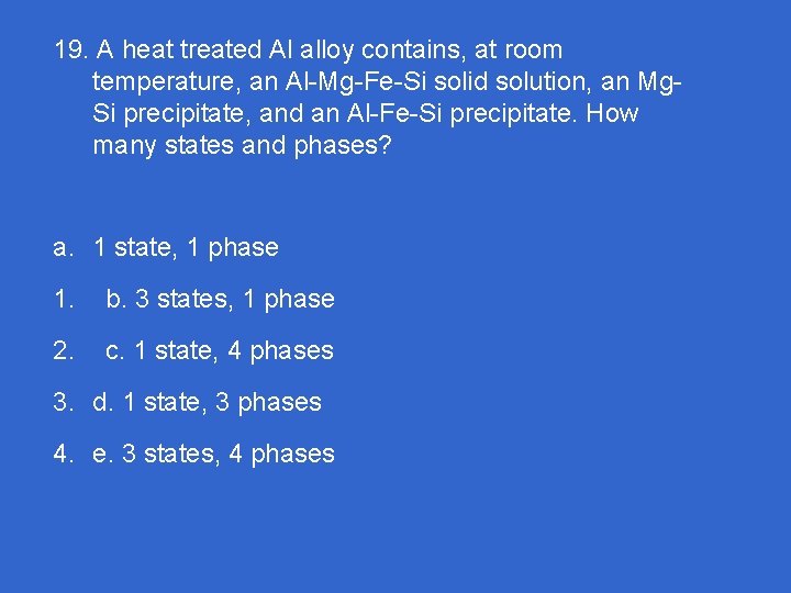 19. A heat treated Al alloy contains, at room temperature, an Al-Mg-Fe-Si solid solution,
