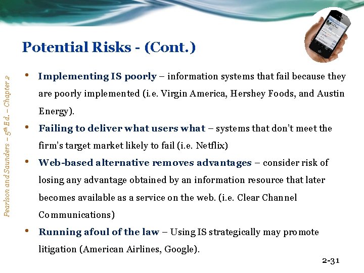Pearlson and Saunders – 5 th Ed. – Chapter 2 Potential Risks - (Cont.