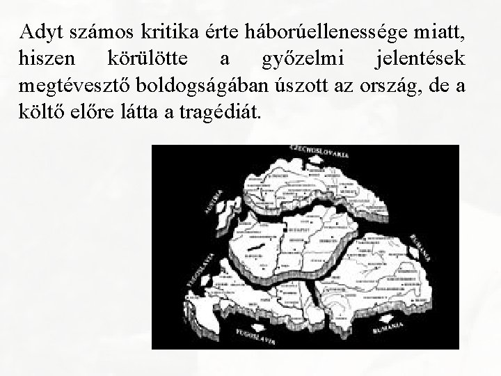 Adyt számos kritika érte háborúellenessége miatt, hiszen körülötte a győzelmi jelentések megtévesztő boldogságában úszott