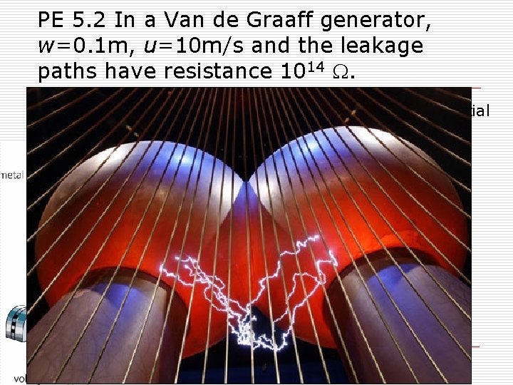 PE 5. 2 In a Van de Graaff generator, w=0. 1 m, u=10 m/s