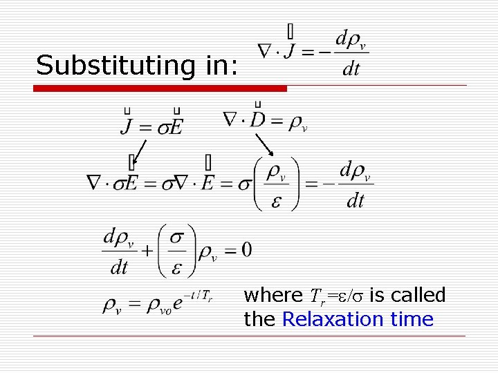 Substituting in: where Tr=e/s is called the Relaxation time 