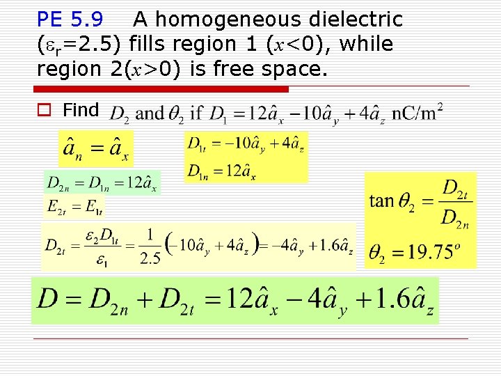 PE 5. 9 A homogeneous dielectric (er=2. 5) fills region 1 (x<0), while region