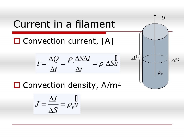 u Current in a filament o Convection current, [A] Dl DS rv o Convection
