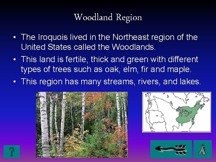 Woodland Region • The Iroquois lived in the Northeast region of the United States