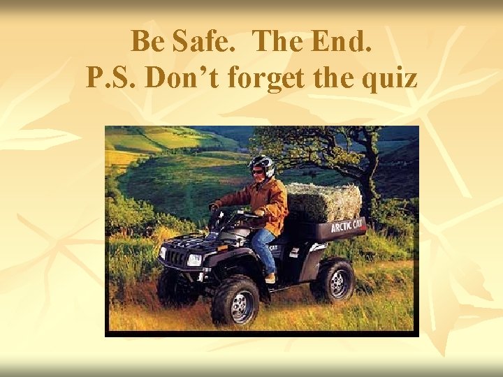 Be Safe. The End. P. S. Don’t forget the quiz 